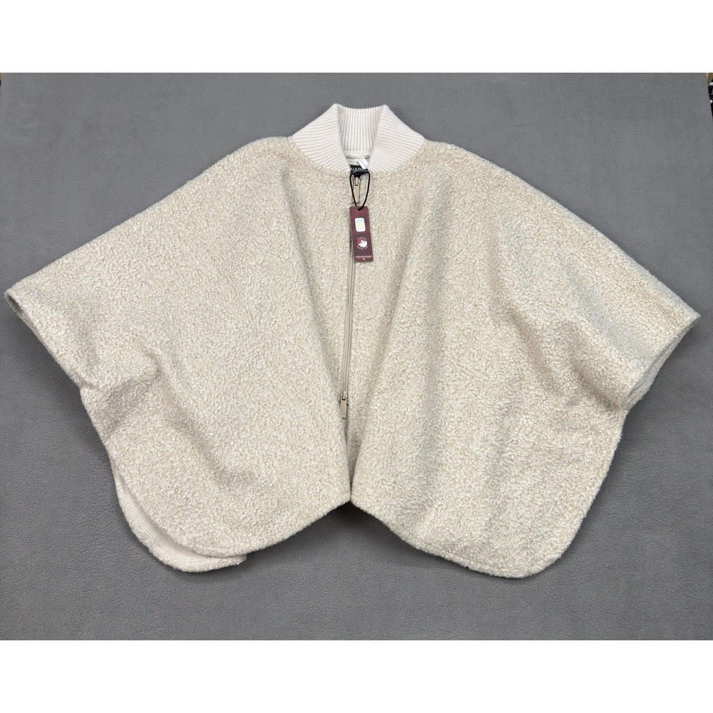 Canada Weather‎ Gear Women's Cream Cape Poncho Warm Cozy Soft Boucle Zip Up